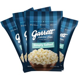 Garrett Popcorn Simply Salted, 4.0oz, 4 Bags, Light Salty Snack, Vegan, Gluten Free, Only 3 Ingredients, Popped Popcorn Bags
