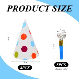 GTYHH Pack of 8 Conical Party Hats and 8 Pieces Waving Dragons, Party Accessories, Cute Birthday Hats, Paper Party Hats, Party Supplies