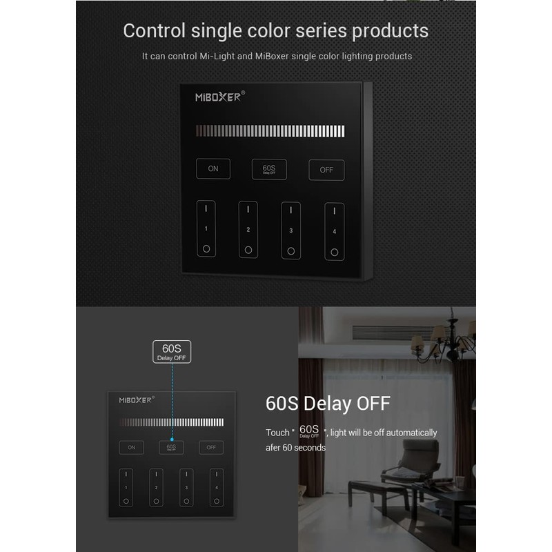 LIGHTEU®, Miboxer 4 Zone Remote Brightness Dimmable 2.4Ghz RF Remote