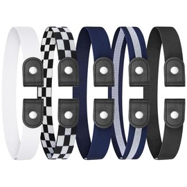 Duoleimi Pack of 5 belts without buckle, invisible elastic belt without holes for men and women, black, white, blue, etc., adjustable from 45 cm - 105 cm, rubber belt for women and children., Black,