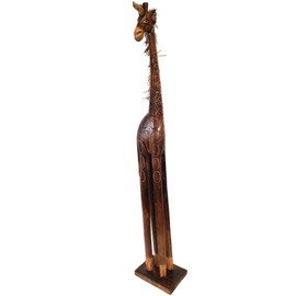 Albesia Native Wood Tall Hand-Crafted Giraffe Statues Striking Designs and Sizes. Nature's Graceful Beauty Engulfs Safari Home Décor All Occassions. (Jute Hair Etched, 32 Inch)