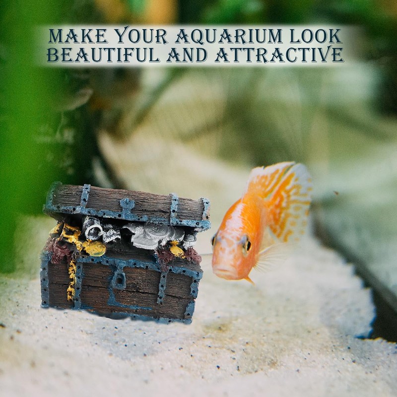YOLUFER Aquarium Decorations Resin Treasure Box Ornaments Simulation Treasure Chest