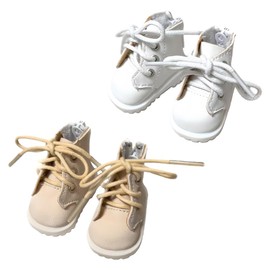 niannyyhouse 15cm Plush Doll High Cut Shoes for 1/6 BJD Doll Dress Up Accessories, Set of 2 (White+Beige)