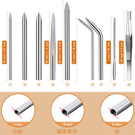 Ferraycle 12 Pcs Paracord FID Set Stainless Steel Knotter Tools Marlinspike Set Paracord Stitching Lacing Stitching Needles and Smoothing Tool Knotter Tools for Leather or Paracord Work (Orange)