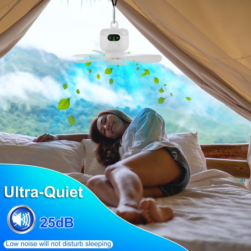 Zorpupoa Camping Fan 8000mAh Battery Operated, Tent Ceiling Fan with
