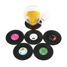 Txian 6PCS Retro Vinyl Cup Mat LP Record Style Coaster Non-slip Insulated Coffee Drink Mat