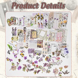 Vintage Scrapbooking Stickers Pack 200Pcs, Flower Scrapbook Stickers Kit for Journal, Transparent Sticker Flowers Aesthetic Botanical Animals (Pink)