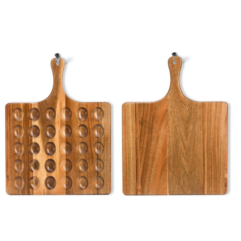 Okllen 30 Holes Reversible Wooden Deviled Egg Platter with Handle,