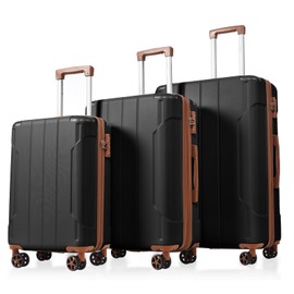 Udorich Expandable Hard Shell Luggage Set with Double Spinner Wheels, 3 Piece Travel Suitcases (20/24/28 inch) - Black Brown