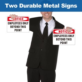 (2 Pack) Employees Only Beyond This Point Signs, Aluminum Staff Only Sign, Employees Only No Unauthorized Entry - Weatherproof Metal Signs with Pre-Drilled Holes - Easy to Install (10x7 inches)