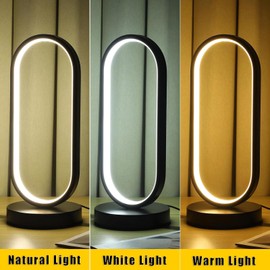 Modern Bedside Table Lamp, LED Oval Bedside Night Light, 3 Color Temperatures and 10 Brightness Levels, 12.6'' Desk Lamp for Bedroom, Living Room, Reading Lamp, Home Decoration, Black