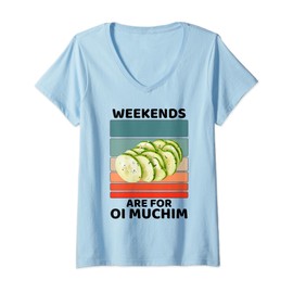 Womens Vintage Oi Muchim Food Lover Weekends Are For Oi Muchim V-Neck T-Shirt