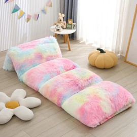 ZIQINPSQ Fleece Floor Pillow Case, Mattress Bed Lounger Cover,Faux Fur Tie Dye Pillow Bed Floor Lounger Cover,Recliner Floor Pillow for Girls Boys (36''x91''/King, Pink)