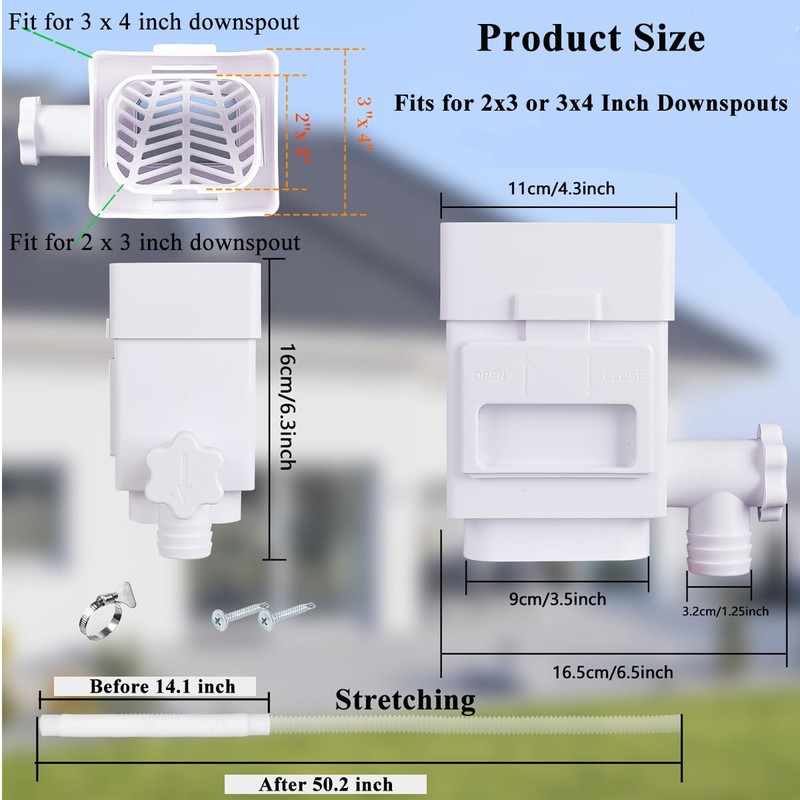 MISDENK Rain Barrel Diverter Kit, Downspout Diverter Fits for 2x3