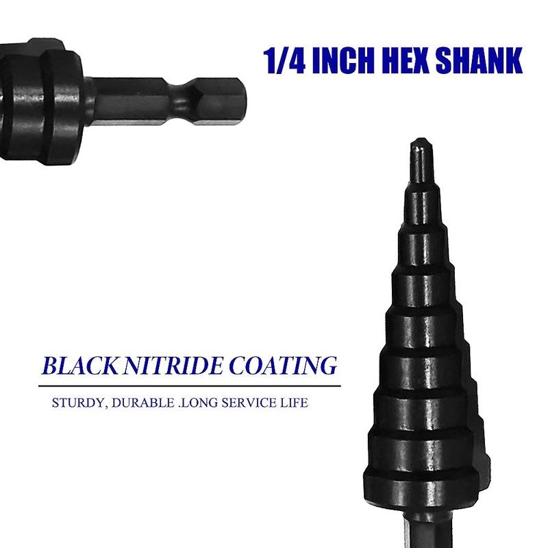 Step Drill Bit Set with 1/4 Inch Hex Shank Nitride
