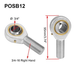 HiPicco POSB12 Rod End Bearing 3/4 Inch Bore and 3/4-16 Right Hand Thread, Self-Lubricating Male Heim Joint Rod Ends,Includes Jam Nut 1pcs