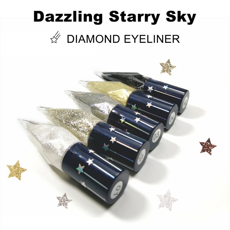 Erinde Glitter Eyeliner, Liquid Glitter Eyeliner Set, Silver Gold Metallic