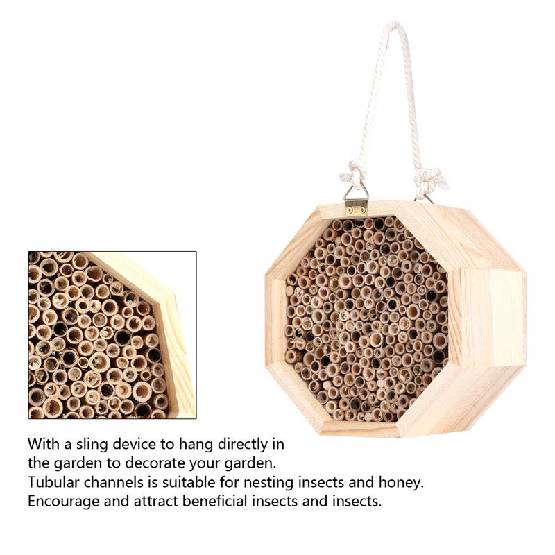 Mason Bee House Wooden Hexagon Bee Habitat Bug Room Hotel