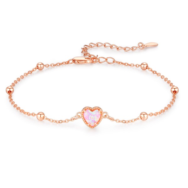 Lmoneta Opal Pink Heart Bracelet Sterling Silver Rose Gold Plated