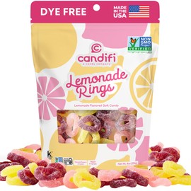 Candifi Lemonade Rings – Sour-Sweet Vegan Pink Lemonade Gummy Rings Candy – Dye Free – No Artificial Ingredients – Sour Gummies w/Natural Colors & Flavor – Kosher No Gelatin Gluten Free Snacks (8 oz)