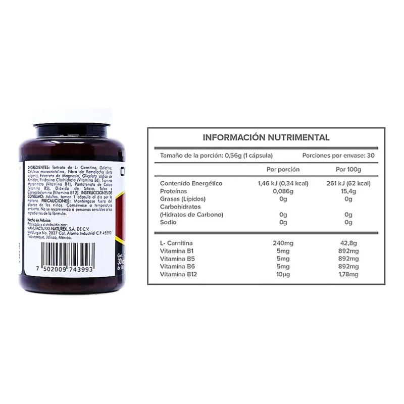 Carnitina Fibra Y Complejo B 30 Cpsulas 560 Mg Naturex
