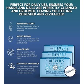 Clean Day Organic Rain Water Scent Bar Soap 5.3 oz Bundle with Nail Clipper - Cruelty-Free Soap for Hands & Body - Moisturizing & Gentle - (4 Items)