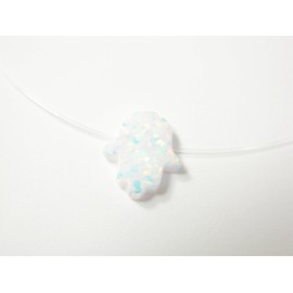 Martinuzzi Accessories White Opal Hamsa Hnad Nylon Necklace. Floating Illusion.Invisible Line. Translucent Necklace (18 Inches)