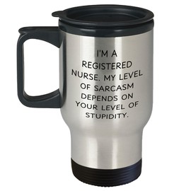 Generic Sarcastic Registered Nurse Travel Mug Gifts for Mother's Day - 14oz Stainless Steel Tumbler - Funny Gifts from Daughter, Son, Husband, Wife for Registered Nurses, RN, Silver