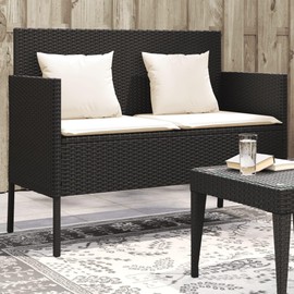 LOPOO Organizes Outdoor Essentials with Patio Bench and Cushions, Storage Function with Water-Resistant Bag, Black Rattan