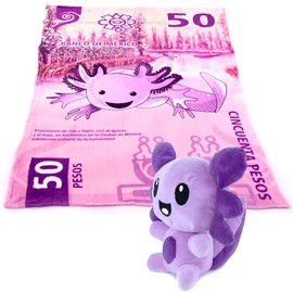 Frazada Ajolote y Peluche Cobija Billete $50 Polar Individual