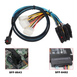 Heretom SFF-8643 Internal Mini SAS HD to 4X 29pin SFF-8482 connectors Power Port 12GB/S Cable 1M