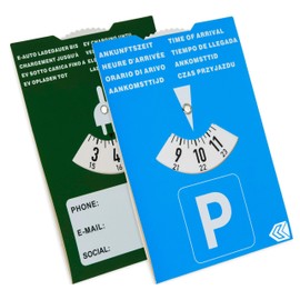 Parking Disc for Electric Car, Pack of 2, 2-in-1 with Charging Time, Paper, Parking Meter for Charging Station, for E Car and Plug-in Hybrid, Parking Disc Blue, Parking Discs, Parking Card, Blue Paper