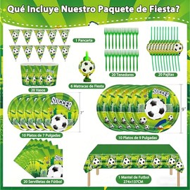 108 Piezas Juego de Decoración de Fiesta de Fútbol, Adornos Mundial 2026 | Kit Fiesta Futbol,Platos,Vasos,Cubiertos,Manteles,Banderines,Papel,Pajita,S