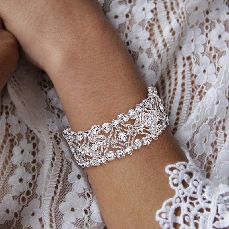 Clearine Round Crystal Bracelet Double Diamond Stretch Tennis Bangle for