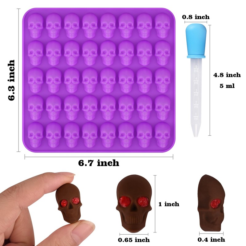HUAKENER Gummy Skull Molds, 2 Pack Skull Candy Molds with
