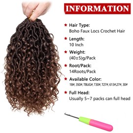 Xtrend 10 Inch 8 Packs River Faux Locs Crochet Hair With Curly Hair In Middle And Ends 14 Strands/Pack Pre-Looped Crochet Braids Messy Bohemian Fuax Locs Hair Extensions T30#