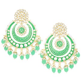 Aheli Traditional Mint Pearl Kundan Studded Dangle Chandbali Earrings Ethnic Fashion Jewelry Gift for Women