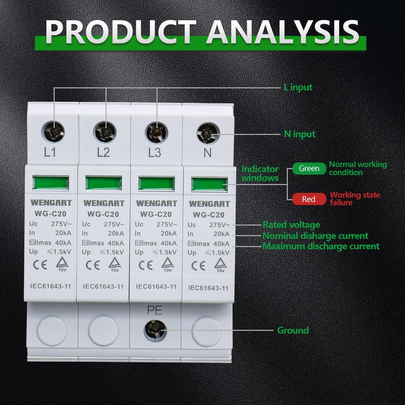 Wengart Surge Protection Device WG-C20,20-40KA AC275V SPD Domestic Deflector Electronic