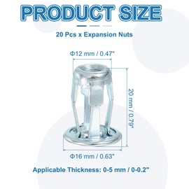 PATIKIL Expansion Screw Petal Nuts M6, 20 Pcs Jack Nut Carbon Steel Petal Shape Rivet Nut Insert Nuts Fasteners for Hollow Wall Thin Soft Wall Iron Skin