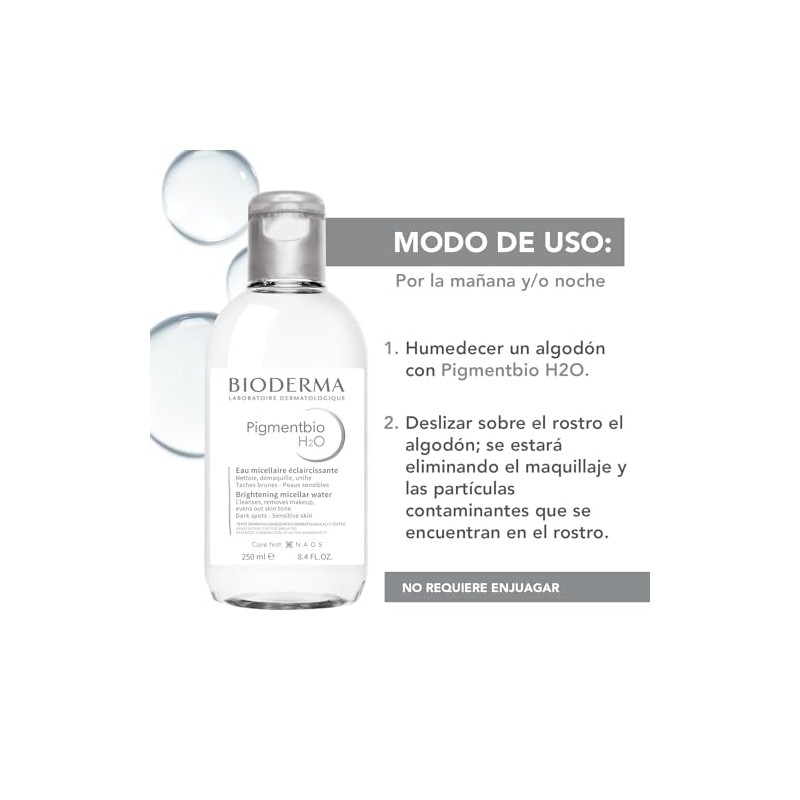 BIODERMA, Agua Micelar, Pigmentbio H₂O, Desmaquillante Hidratante Iluminador, Elimina Impurezas,