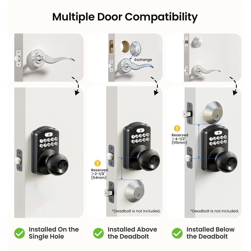 Veise Keypad Door Knob Lock, Keyless Entry Digital Lock with