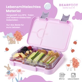 Bearfoot Children's Lunch Box with Compartments, BPA-Free, Bento Box, Snack Box with Dividers, Lunch Box for Nursery, School, Girls and Boys, Large, Llama
