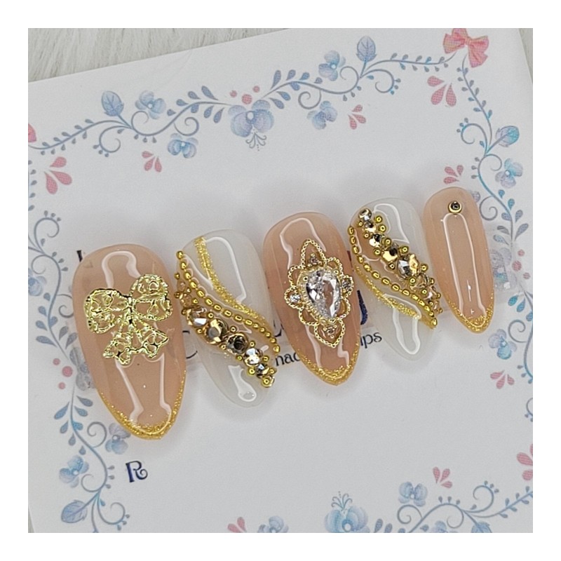 Dual Gold Edge Handmade Nail Tips - Almond S /