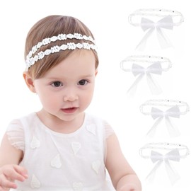 4 Pcs Baby Girl Elastic Headbands Set, Cotton Lace Turban Hair Bands for Toddlers, Soft and Stretchy Infant Hair Accessories