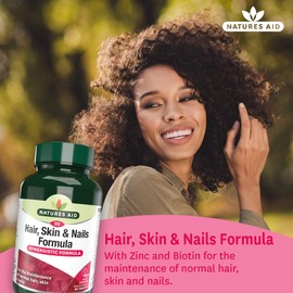 Natures Aid Hair Skin and Nails Formula – Supports Growth, Strength & Radiance – High Potency Natural Supplement – 90 Vegan Tablets – with Biotin, Zinc, Vitamin C, MSM & Silica