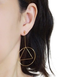 Miyabi Grace Large Circle Triangle Geometric Hoops Dangle Invisible Clip On Earrings Women Gold tone