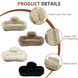 SACXFMC 4 PACK Large Faux Fur Hair Claw Clips Plush Hair Catch Barrette Jaw Clamp for Girls Hair Clips Claw Hair