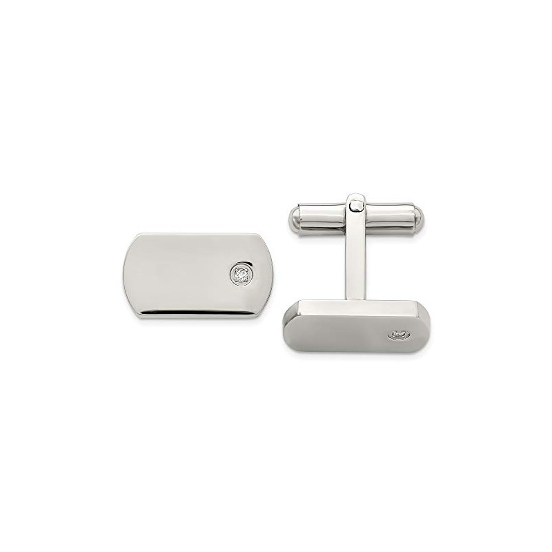 FB Jewels Solid Stainless Steel Diamond Accent Cuff Links