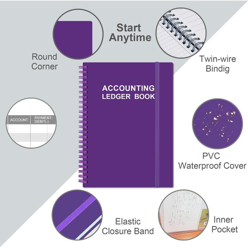 Accounting Ledger Book - A5 Ledger Book for Bookkeeping, Small