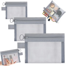 6Pieces Cosmetic Bags, Small Make Up Bags, Makeup Bags Small, Pouch Bags, Small Pouches, Mesh Bags for Cosmetics Toiletries, Holiday Travel Essentials for Women Men (Grey)